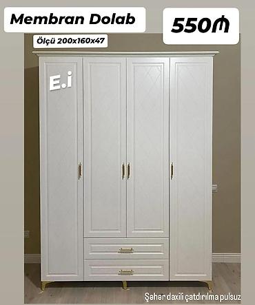 siyirme: Membran Dolab - Ölçü: 200×160×47 sm - Rəng: ağ - 4 qapılı — 1