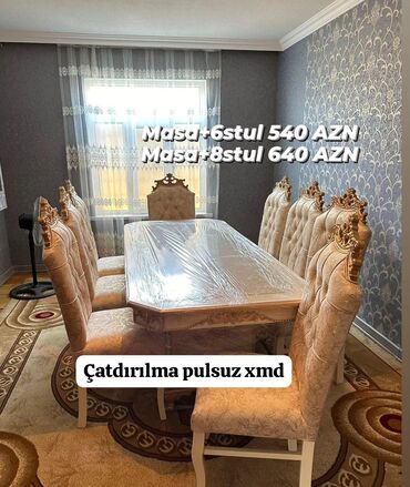 stol stul destleri qiymetleri ucuz: Для гостиной, Новый, Прямоугольный стол, 6 стульев