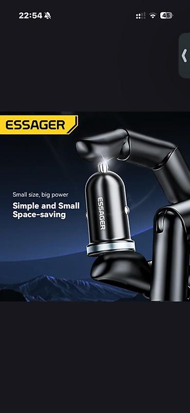 зарядка для машинки: Автомобильное зарядное устройство ESSAGER 30W Mini, два порта - — 7
