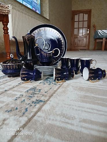 Çay dəsti, rəng - Göy, Farfor, 6 nəfərlik