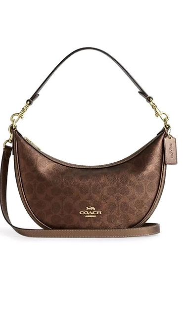 bag: Сумка Coach Luna Shoulder Bag, коричневая, фирменный монограмный принт — 1