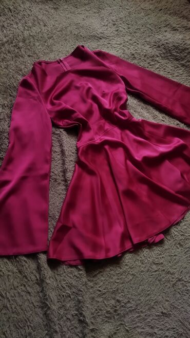 бордовые джинсы женские: Повседневное платье, Лето, Короткая модель, Атлас, Сарафан, XL (EU 42)