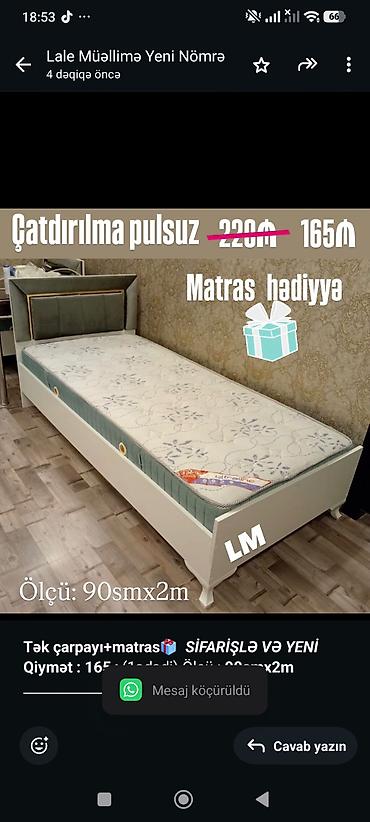 165: *Tək çarpayı+matras🎁* _*SİFARİŞLƏ VƏ YENİ*_ *Qiymət : 165₼*(1ədədi) — 1