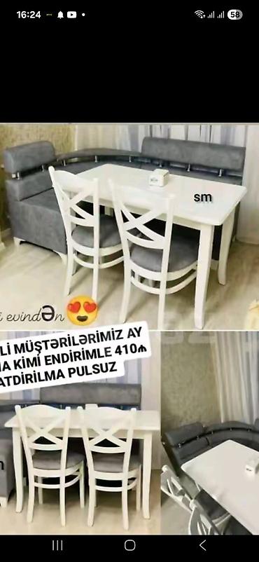 kuxna künc divan: Mətbəx üçün künc dəsti - Ağ rəngdə, klassik dizaynlı yemək masası - — 1