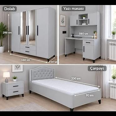 Uşaq/yeniyetmə otağı üçün müasir mebel dəsti – açıq boz rəngdə, qara
