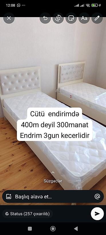 İki ədəd tək nəfərlik çarpayı dəsti - Rəng: açıq krem/ivori -