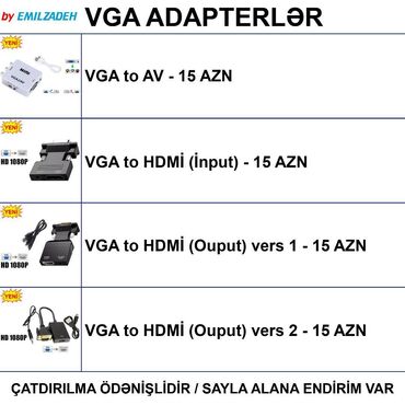 noutbuk adapteri: VGA Adapterlər 🚚Metrolara və ünvana çatdırılma var, ❗ÖDƏNİŞLİDİR❗