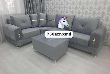 Divan və masa dəstləri: Boz rəngli künc divan dəsti + puf/masa - Modern dizayn: minimal — 1