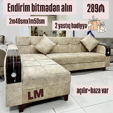 carpayı divan: Künc divan – açılır mexanizmli və bazalı model. - Ölçü: 2 m 40 sm x 1 — 1