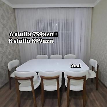 kuxna bebeli: Yemək otağı üçün modern masa–stul dəsti - Dəst: masa + 6 və ya 8 stul — 6