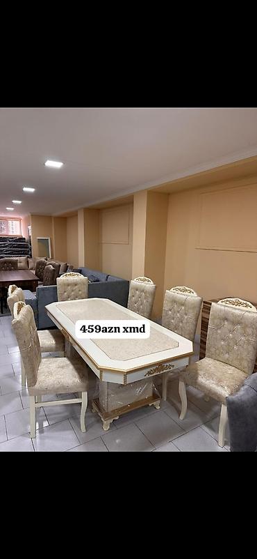 qədimi stol: Yemək otağı dəsti – masa və 6 stul - Rəng: krem/şampan tonlarında — 1