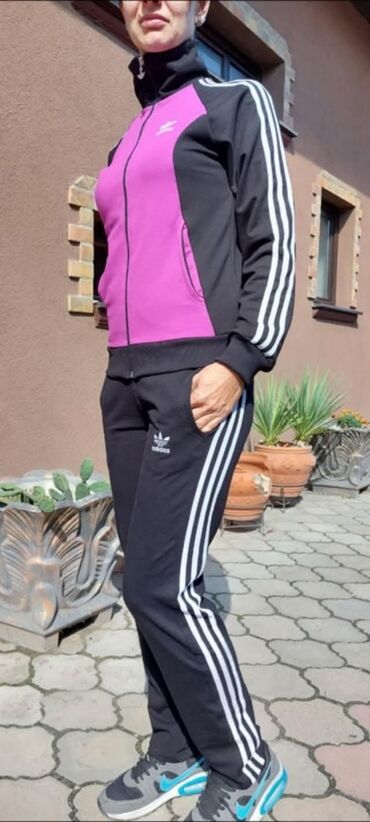 leprsave pantalone: Adidas, L (EU 40), Prugasti, bоја - Crna