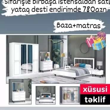 mebel original: 2 təknəfərlik çarpayı, Dolab, Termo, 2 tumba, Azərbaycan, Yeni