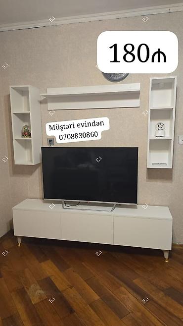 Ağ rəngli TV stendi və divar rəf dəsti Tərkibi: - Geniş aşağı TV