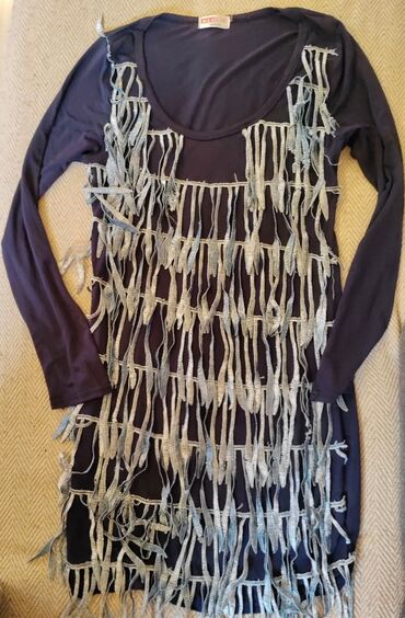haljina sa resicama: M (EU 38), bоја - Tamnoplava, Drugi stil, Dugih rukava