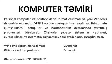 paltar yuyan usta: Komputer və noutbooklarin formati, windows office və başqa