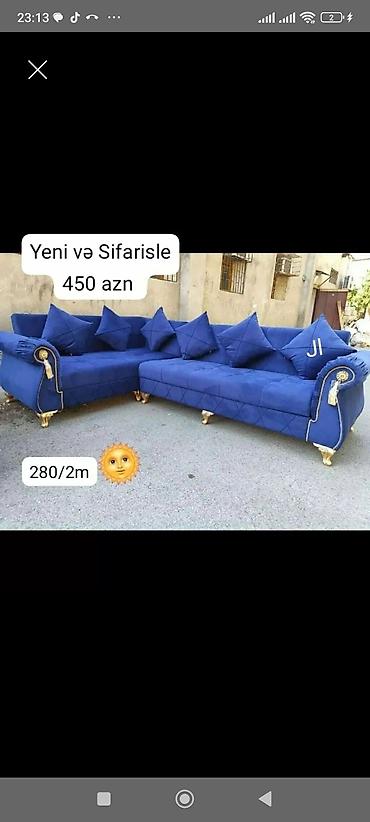divan: Künc divan dəsti – mavi rəng - Model: L‑şəkilli künc divan - — 1