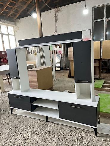embawood tv stend: - TV stendi və qonaq otağı üçün modul mebel - Rəng: ağ və qrafit — 2
