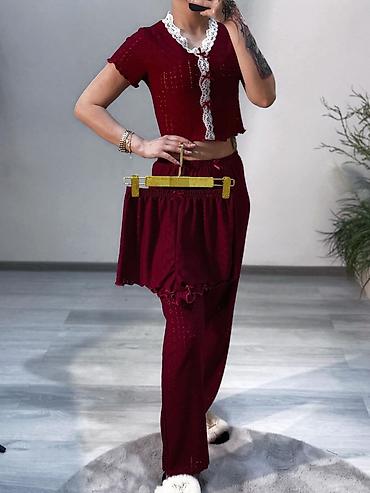 Alt paltarı: Qadın pijama dəsti – 3 hissəli - Rənglər: qara, qırmızı, tünd bordo - — 3