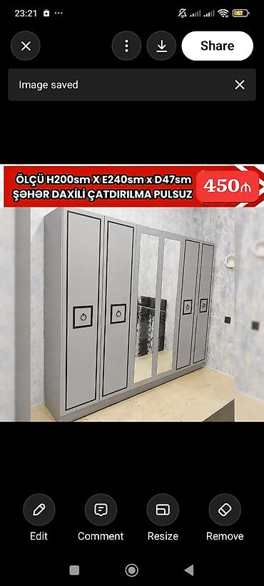 guzgu boydan: Altılı qapılı, güzgülü paltar dolabı - Ölçü: H200 sm x E240 sm x D47 — 1