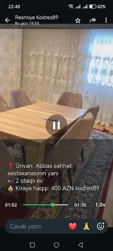 kupcali ev: Kirayə mənzil – 2 otaqlı Ünvan: Abbas Səhət xəstəxanasının yanı — 1