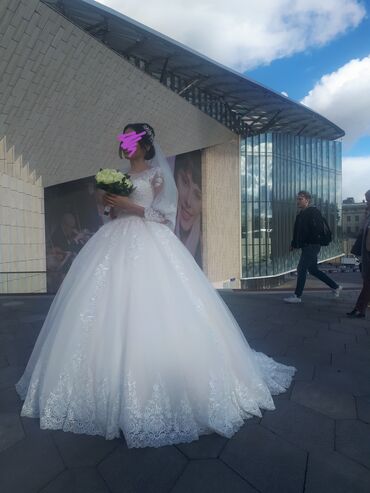 Свадебные платья: Свадебное платье, Со шлейфом, Фатин, Пышное, Кружево, Б/у — 8