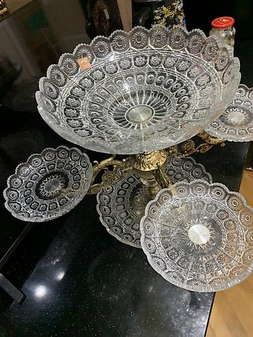 kasa: Kristal meyvə-piroq stendi, çoxsəviyyəli - Material: qalın naxışlı — 2