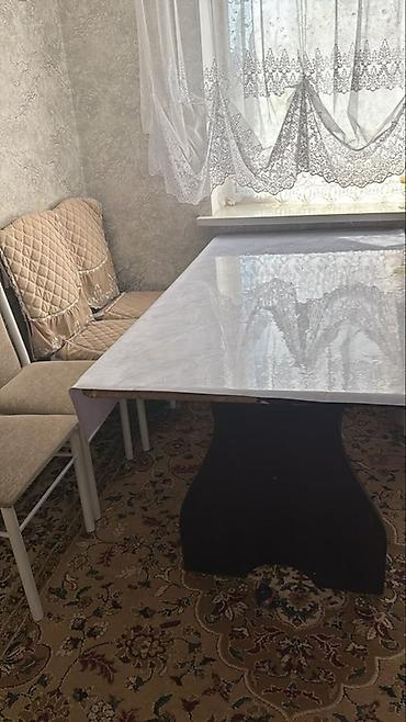 стеклянный стол со стульями на кухню: Кухонный стол и стул, Б/у, Самовывоз, цвет - Белый — 2
