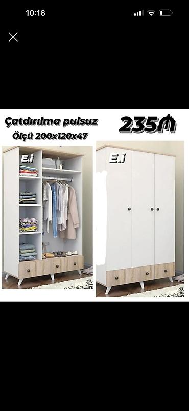 Üç qapılı paltar dolabı - Ölçü: 200 x 120 x 47 sm - Rəng: ağ korpus lalafo.az -da Üç qapılı paltar dolabı - Ölçü: 200 x 120 x 47 sm - Rəng: ağ korpus