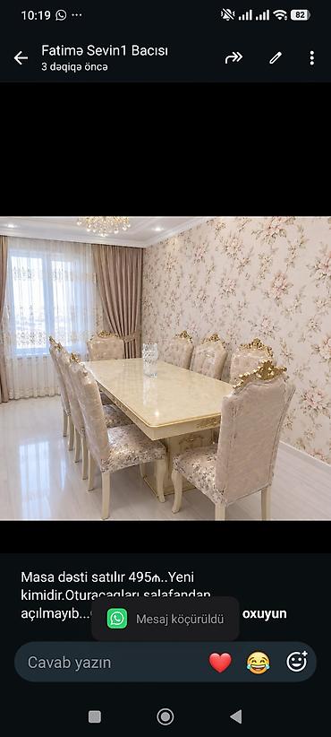 Masa dəsti satılır 495₼. Yeni kimidir.Oturacaqları salafandan lalafo.az -da Masa dəsti satılır 495₼. Yeni kimidir.Oturacaqları salafandan