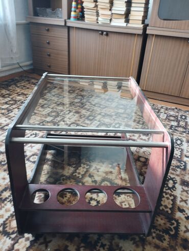 шкаф кухня: Журнальный стол, Прямоугольный, С колесиками, цвет - Коричневый