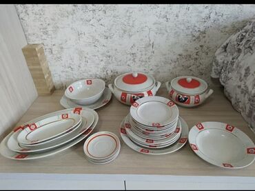 зеркальная посуда для фуршета: Обеденный набор, цвет - Белый, Керамика, 6 персон, СССР