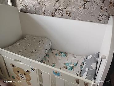 madeyra usaq mebelleri: Uşaq beşiyi – “Ali bebe” modeli - Rəng: ağ və bej detallarla - Ön — 3