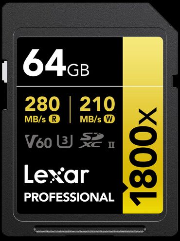 yaddaş kart: Lexar Gold series SDXC 64GB 1800x. Lexar Professional yaddaş kartları