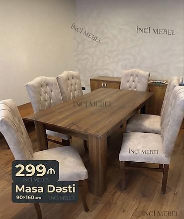 Qonaq otağı üçün, Yeni, Açılmayan, Dördbucaq masa, 6 stul