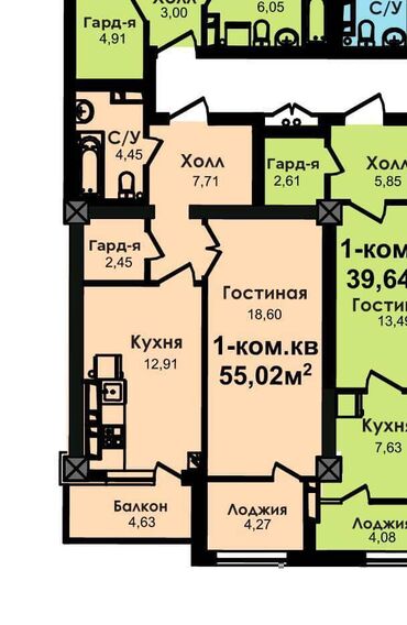 Продажа квартир: 1 комната, 55 м², Элитка, 5 этаж, ПСО (под самоотделку)