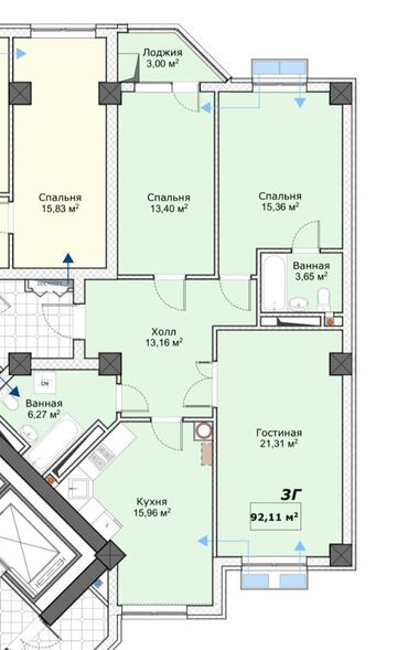 3комнатный: 3 комнаты, 93 м², Элитка, 14 этаж, ПСО (под самоотделку)