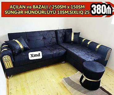 Divan və masa dəstləri: Açılan və bazalı künc divan dəsti. Xüsusiyyətlər: - Ölçü: 250 sm x — 1