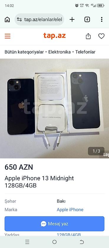 ıpone 4: IPhone 13, 128 GB, Midnight, Face ID — 2
