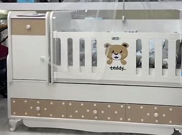 ucuz besik: Uşaq beşiyi – “Teddy” dizaynlı, ağ-bej rəng palitrası - Material — 1