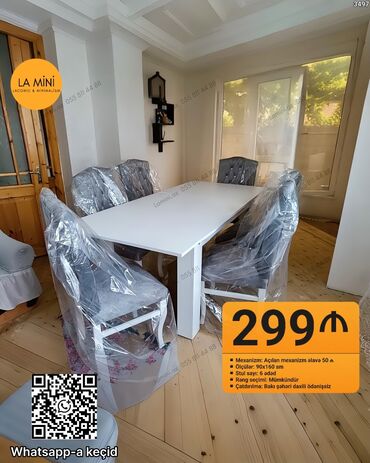 demir şifer: Qonaq otağı üçün, Açılan, Dördbucaq masa, 6 stul