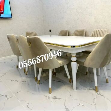 Masa və oturacaq dəstləri: Qonaq otağı üçün, Yeni, Açılmayan, Dördbucaq masa, 6 stul — 11