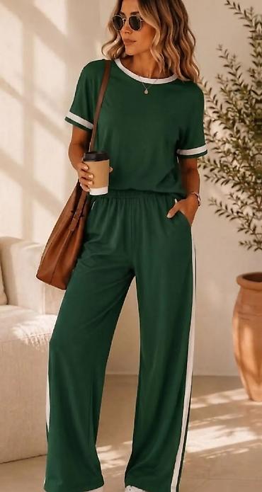 lacoste rs: Damski komplet za svakodnevni stil – majica + široke pantalone — 1