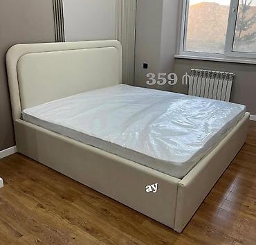 yataq iki neferlik: Yumuşaq başlıqlı iki nəfərlik çarpayı - Rəng: açıq bej - Minimalist — 1
