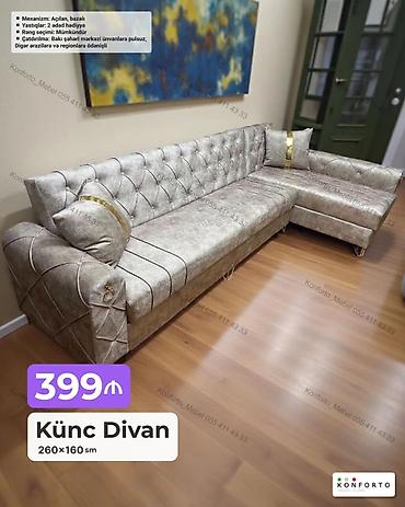 Ev və bağ: Künc divan – 260×160 sm - Mexanizm: açılan, bazalı - Komplekt: 2 ədəd — 1