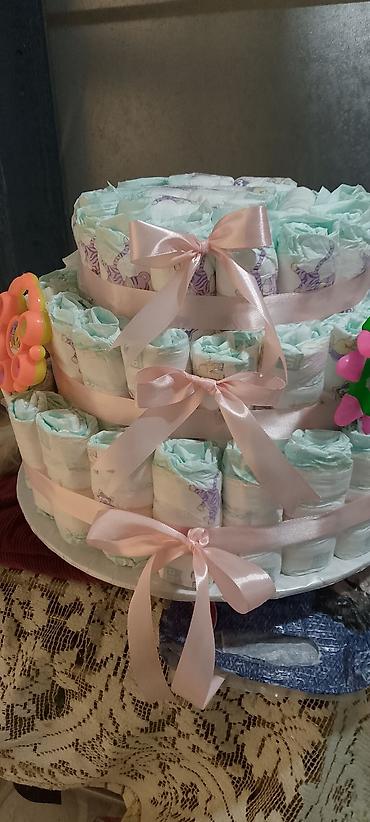 diş tortu: Üçmərtəbəli “pampers tortu” – yeni doğulan körpə üçün dekorativ və — 1