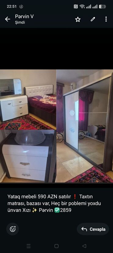Yataq otağı dəstləri: Yataq mebeli 590 AZN satılır ❗ Taxtın matrası, bazası var, Heç bir