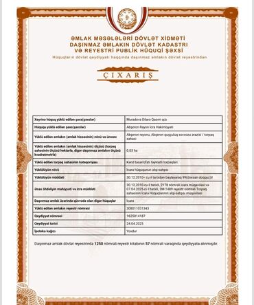 Torpaq sahələrinin satışı: 3 sot, Kənd təsərrüfatı, Maklerlər narahat etməsin, Kupça (Çıxarış)