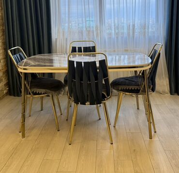 künc masası: Для кухни, Б/у, Нераскладной, Овальный стол, 4 стула