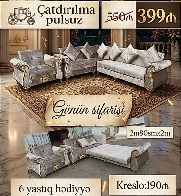 Divan və kreslo dəstləri: L‑şəkilli yumşaq künc divan dəsti - Ölçü: 2 m 80 sm x 2 m - Material — 1